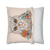 Boho Floral Snow Owl Pillow Cover - Teal & Orange Folk Art Decor, Soft Faux Suede Cushion Case for Home Accent