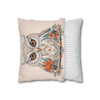 Boho Floral Snow Owl Pillow Cover - Teal & Orange Folk Art Decor, Soft Faux Suede Cushion Case for Home Accent