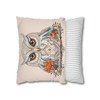 Boho Floral Snow Owl Pillow Cover - Teal & Orange Folk Art Decor, Soft Faux Suede Cushion Case for Home Accent