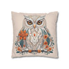 Boho Floral Snow Owl Pillow Cover - Teal & Orange Folk Art Decor, Soft Faux Suede Cushion Case for Home Accent