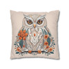 Boho Floral Snow Owl Pillow Cover - Teal & Orange Folk Art Decor, Soft Faux Suede Cushion Case for Home Accent