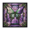 Stained Glass Butterfly Design Canvas Gallery Wrap Print on Artist-Grade Cotton Substrate. Purple and Green Butterfly design.