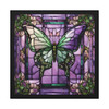 Stained Glass Butterfly Design Canvas Gallery Wrap Print on Artist-Grade Cotton Substrate. Purple and Green Butterfly design.