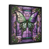 Stained Glass Butterfly Design Canvas Gallery Wrap Print on Artist-Grade Cotton Substrate. Purple and Green Butterfly design.