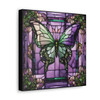 Stained Glass Butterfly Design Canvas Gallery Wrap Print on Artist-Grade Cotton Substrate. Purple and Green Butterfly design.