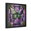 Stained Glass Butterfly Design Canvas Gallery Wrap Print on Artist-Grade Cotton Substrate. Purple and Green Butterfly design.