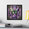 Stained Glass Butterfly Design Canvas Gallery Wrap Print on Artist-Grade Cotton Substrate. Purple and Green Butterfly design.