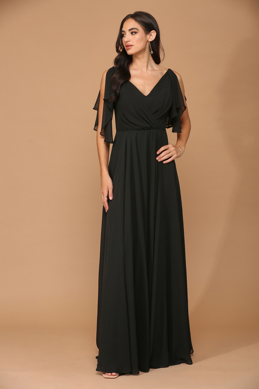 Eva USA EV3345 Chiffon Formal Bridesmaids Dress with Flutter Sleeves