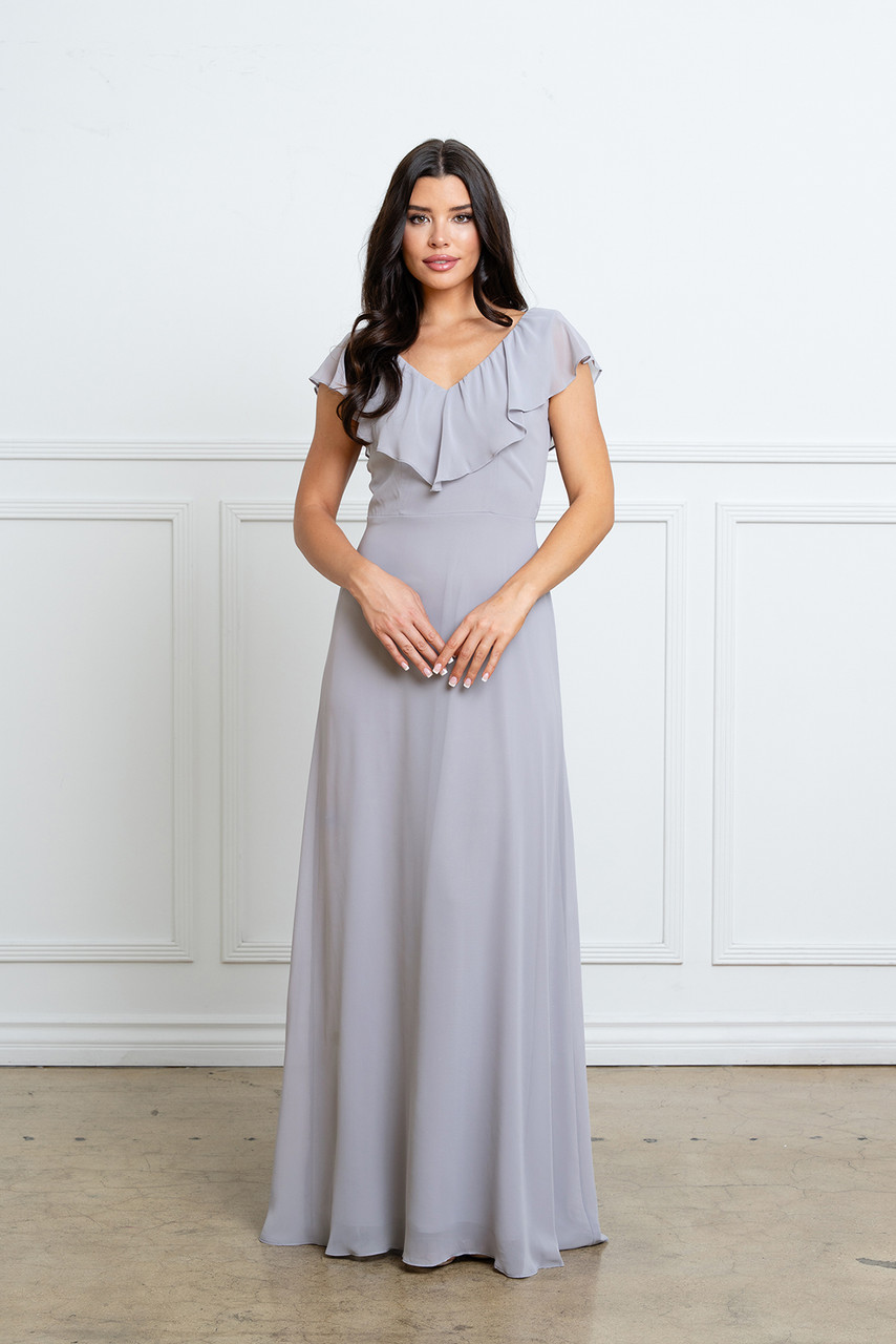 white christmas dresses Martini Olive Chiffon V-Neck Bridesmaid Dress A-Line Floor-Length main image 1