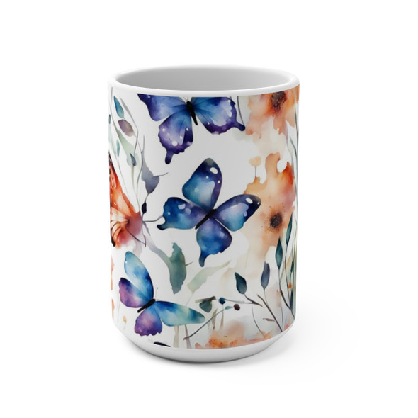 Butterflies and Flowers in Watercolor Coffee or Tea Mug 15oz| Floral Inspired| Coffee Tea Cocoa