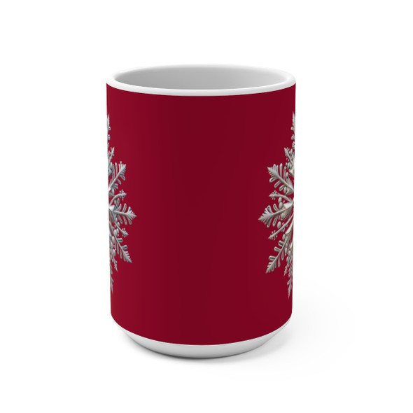Silver Snowflake on Deep Red Mug 15oz|3D Design Snowflake| Coffee Tea Cocoa| Unique Cup Mug| Gift Idea