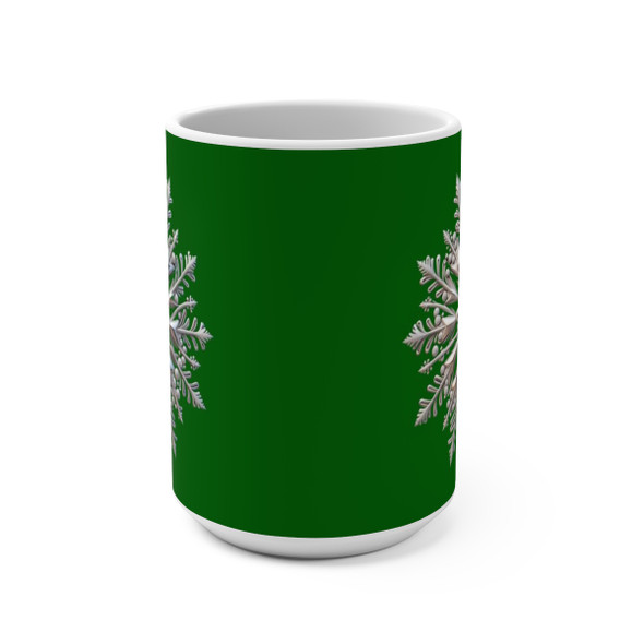 Silver Snowflake on Christmas Green Mug 15oz|3D Design Snowflake| Coffee Tea Cocoa| Unique Cup Mug| Gift Idea