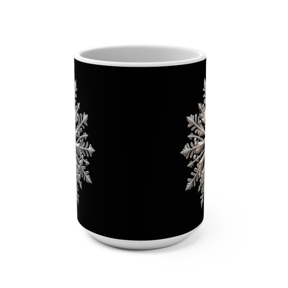 Silver Snowflake on Black Mug 15oz|3D Design Snowflake| Coffee Tea Cocoa| Unique Cup Mug| Gift Idea