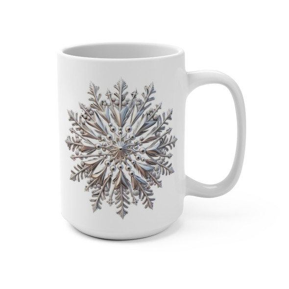 Silver Snowflake Mug 15oz|3D Design Snowflake| Coffee Tea Cocoa| Unique Cup Mug| Gift Idea