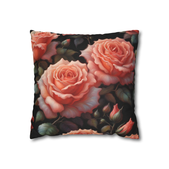 Coral Roses Floral Throw Pillow Cover| Botanical Throw Pillows | Cottagecore Living Room, Bedroom, Dorm Room Pillows