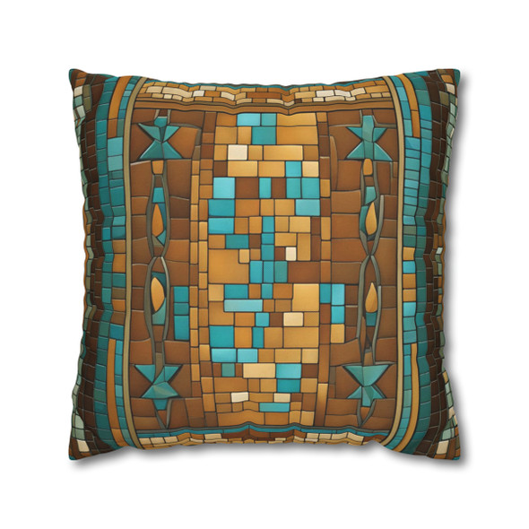 Southwest Pattern Mosaic Turquoise and Bronze Throw Pillow Cover| Throw Pillows | Living Room, Bedroom, Dorm Room Pillows