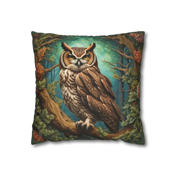 Woodland Owl William Morris Throw Pillow Cover| Forest Botanical Owl Throw Pillows | Living Room, Bedroom, Dorm Room Pillows