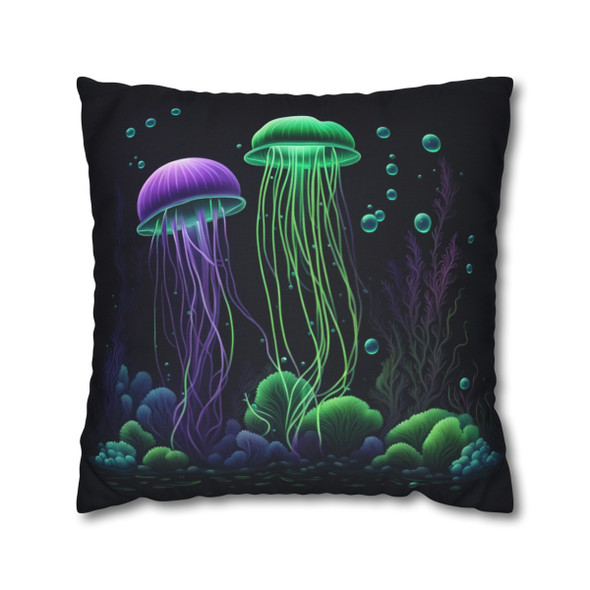 Pillow Case Glowing Jellyfish in Green and Purple Throw Pillow| Nautical Throw Pillows| Ocean Theme| Living Room, Bedroom, Dorm Room Pillows