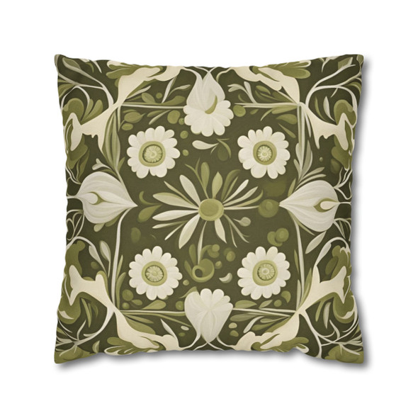 Pillow Case Folk Art Floral Olive Green Throw Pillows| Olive Green Folk Art Throw Pillow | Living Room, Nursery, Bedroom, Dorm Room Pillows