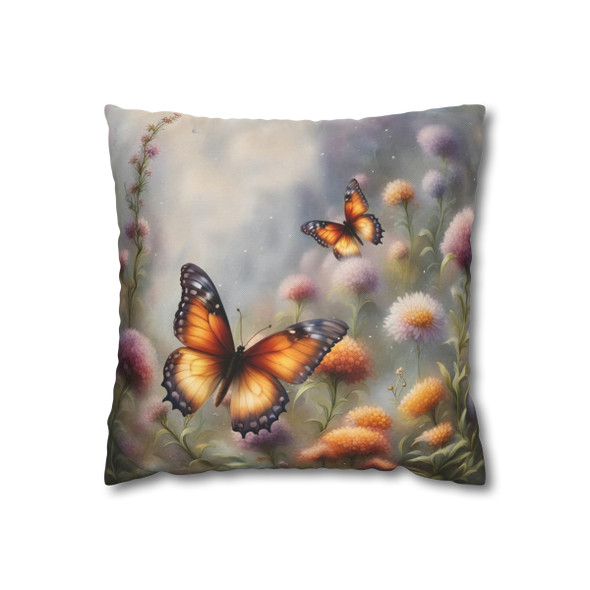 Pillow Case Butterfly Field Throw Pillow| Orange Butterflies and Wildflowers Throw Pillows Cover| Sofa Couch Pillow Cushion| Living Room 