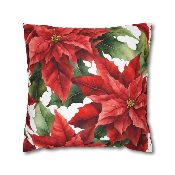 Pillow Case Poinsettia Throw Pillow| Christmas Throw Pillows | Living Room, Bedroom, Dorm Room Pillows