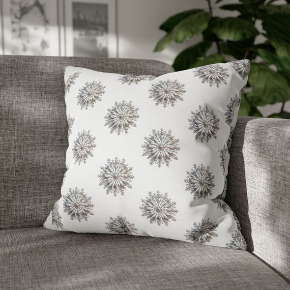 Pillow Case Silver Snowstorm in White Throw Pillow| Sterling Silver Snowflakes Throw Pillows | Living Room, Bedroom, Dorm Pillows