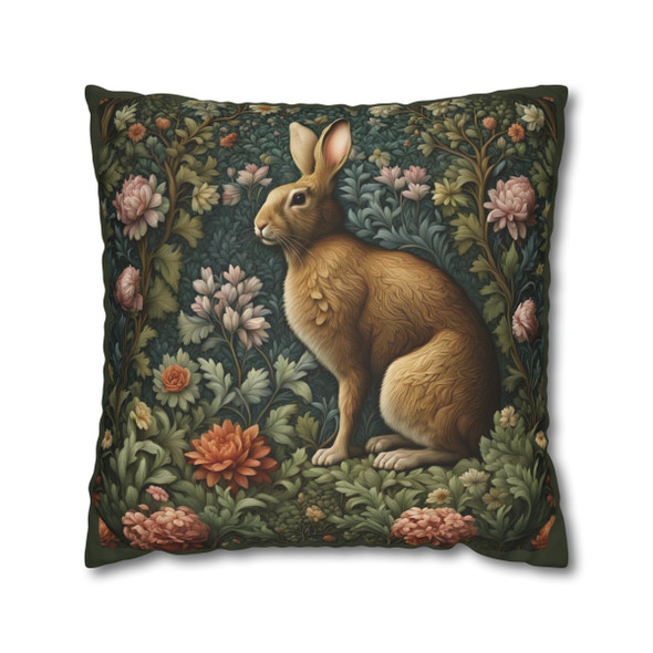 Pillow Case Woodland Rabbit Throw Pillows| William Morris Inspired Throw Pillow | Spring Cottagecore | Living Room, Dorm Room Pillows