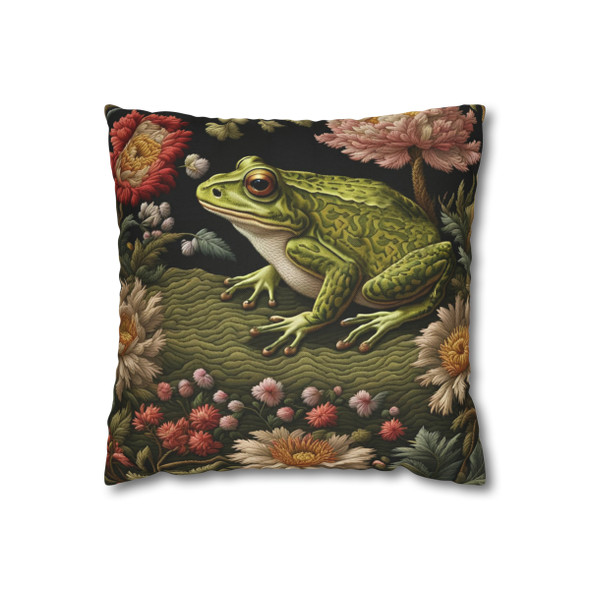 Pillow Case Woodland Frog Throw Pillows| William Morris Embroidery Style Throw Pillow | Spring Cottagecore | Living Room, Dorm Room Pillows