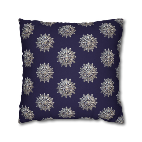 Pillow Case Silver Snowstorm in Midnight Blue Throw Pillow| Sterling Silver Snowflakes Throw Pillows | Living Room, Bedroom, Dorm Pillows