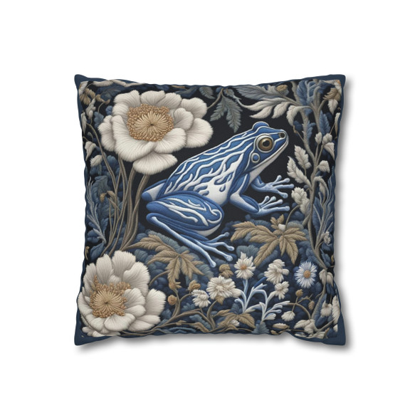 Pillow Case Woodland Blue Frog Throw Pillows| William Morris Inspired Throw Pillow | Spring Cottagecore | Living Room, Dorm Room Pillows