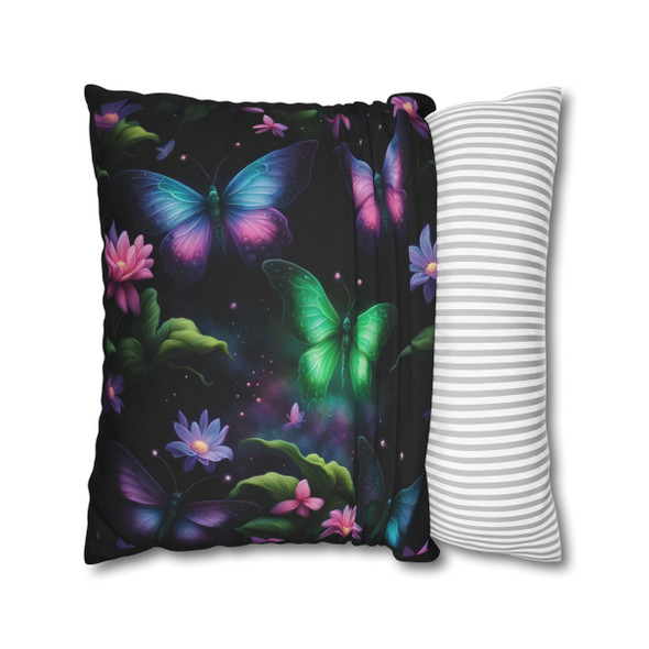 Magical glowing butterfly throw pillow case cover with zipper for size 14x14, 16x16, 18x18, and 20x20.