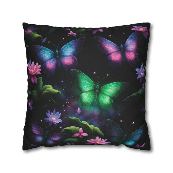 Magical glowing butterfly throw pillow case cover with zipper for size 14x14, 16x16, 18x18, and 20x20.