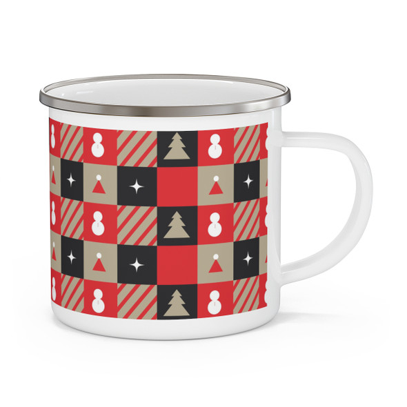Winter Checkerboard Pattern Enamel Camping Mug