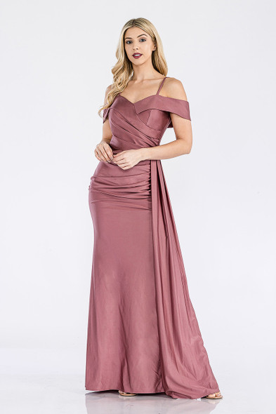 Lenovia 5320D Long Bridesmaid Gown Off The Shoulder Styling Mauve