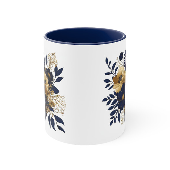 Navy Blue and Gold Art Nouveau Style Coffee Mug, 11oz. Also great for tea, cocoa, cappuccino or any beverage of your choice. Elegant design.