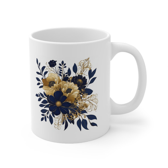 Navy Blue/Gold Art Nouveau Style Coffee Mug, 11oz, white.