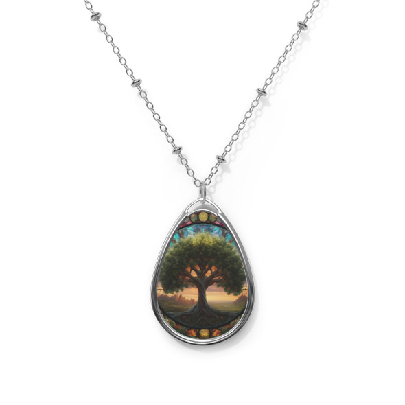 Tree of Life Stained Glass Look Oval Necklace