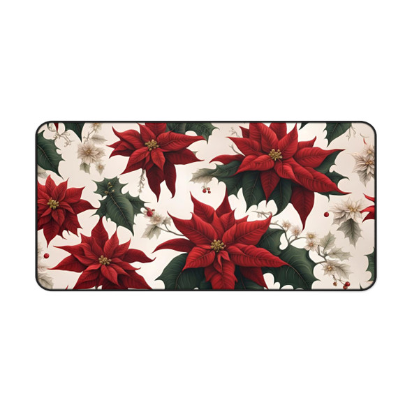 Holly and Poinsettia Desk Mat Large Gaming Pad Mouse pad mousepad desk protector in red green white XL size desk pad holiday