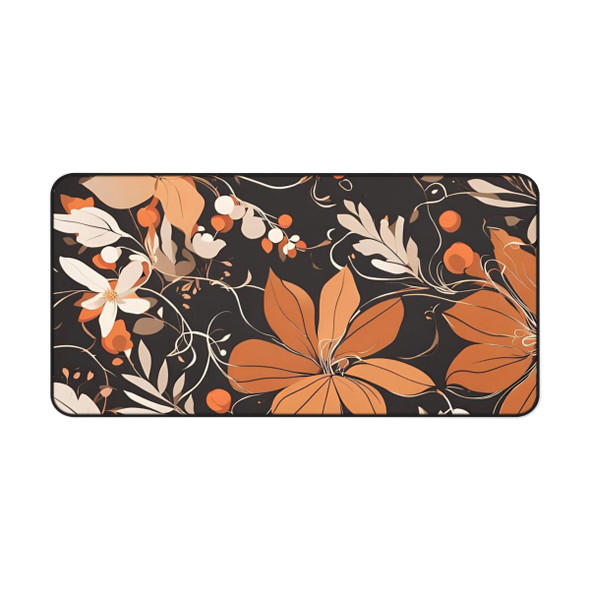 Abstract Fall Floral Design Desk Mat| Orange and Black| Three Sizes| Mousepad Desk Protector