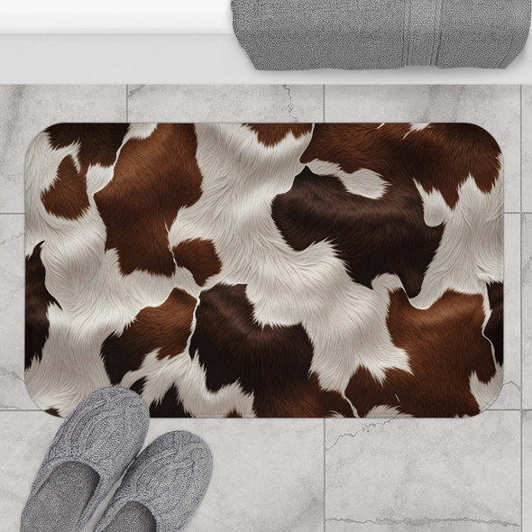 Cow Print Bath Mat, Rustic Farmhouse Decor, Bathroom Accent Rug, Animal Print Home Decor, Gift for Animal Lovers