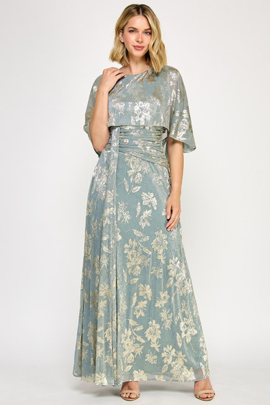 Lenovia 5330 Floral Foil Poncho Formal Bridesmaids Gown