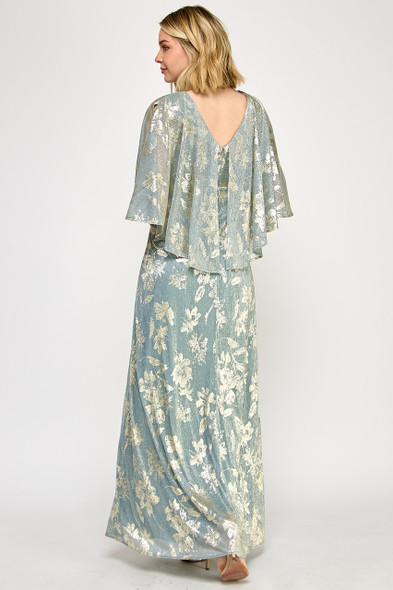 Lenovia 5330 Floral Foil Poncho Formal Bridesmaids Gown