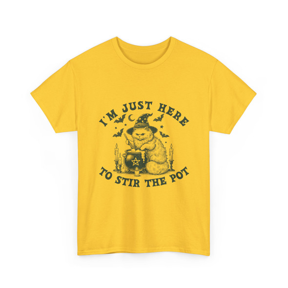 Funny Witchy Cat Tee, Unisex Heavy Cotton Tee, Halloween Apparel, Gift for Cat Lovers, Stir the Pot T-Shirt