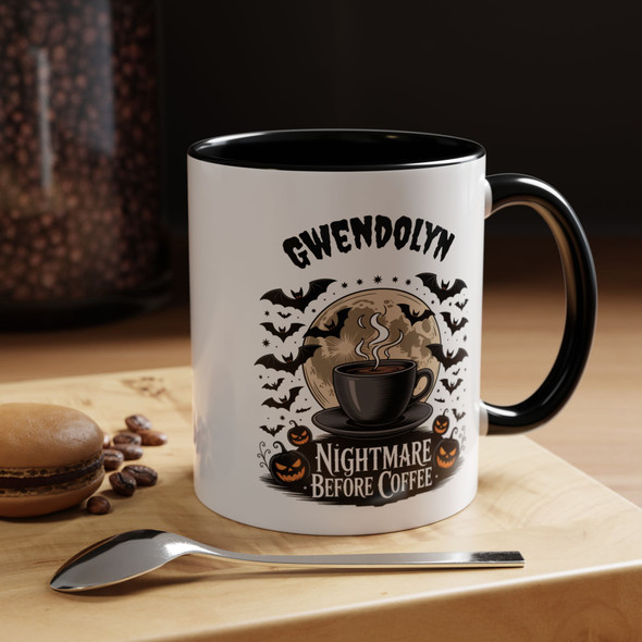 Halloween-Themed Accent Coffee Mug Personalized- Nightmare Before Coffee, Spooky Mug for Fall, Halloween Gift, Cozy Home Decor, Witchy Vibes