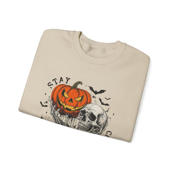 Halloween Skull Pumpkin Crewneck Sweatshirt | 'Stay Creepy' Fun Fall Apparel, Spooky Sweatshirt, Unisex Sweater, Cozy Halloween Shirt, Unique Gift