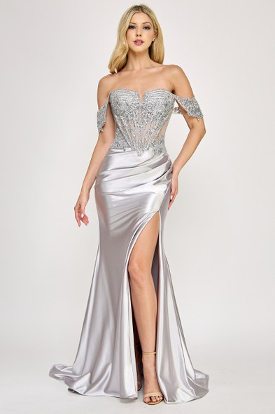 Lenovia 8398 Off the Shoulder Sateen Crystal Formal Prom Gown Lenovia 8398 Off the Shoulder Sateen Crystal Formal Prom Gown