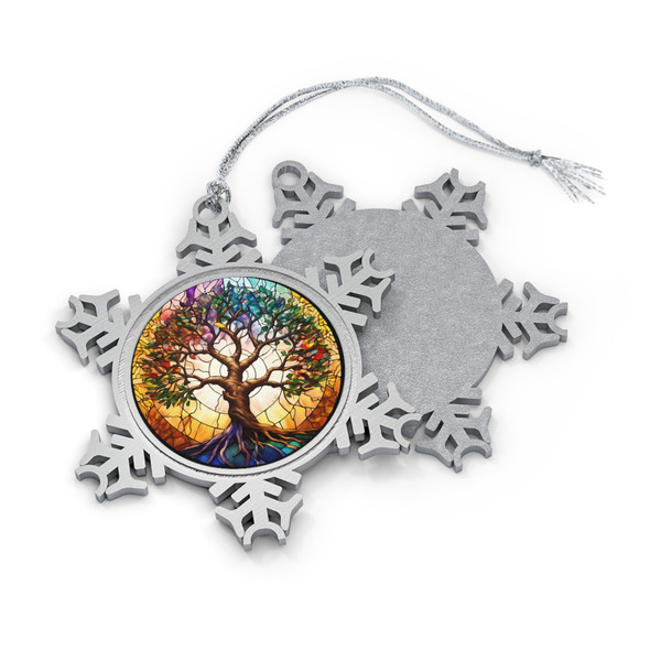 Tree Of Life, Stained Glass Look Rowan Tree Pewter Snowflake Ornament, Holiday Decor, Winter Gift, Tree of Life Decoration, Christmas Ornament, Unique Keepsake