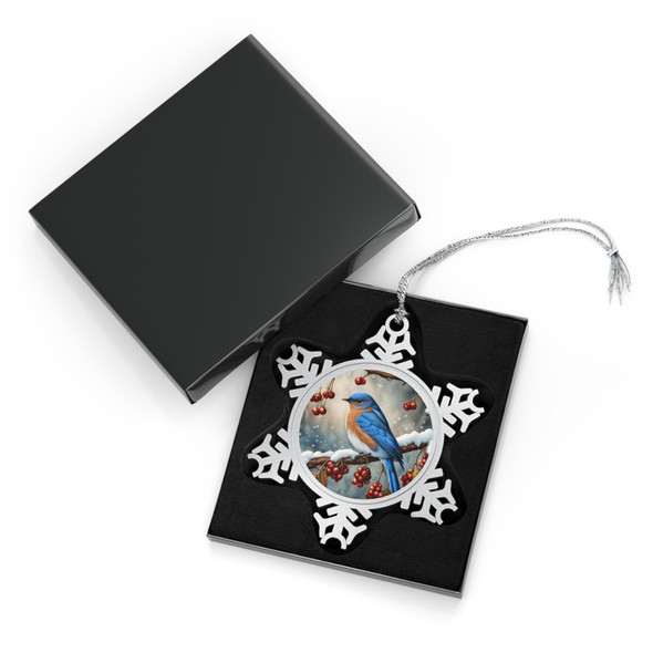 Pewter Snowflake Ornament - Eastern Bluebird, Elegant Winter Decor, Christmas Gift, Holiday Keepsake, Tree Decoration, Seasonal Decor