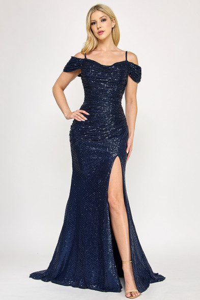 Lenovia 8365 Sequined Prom or Formal Gown with waist snatch internal waistband.