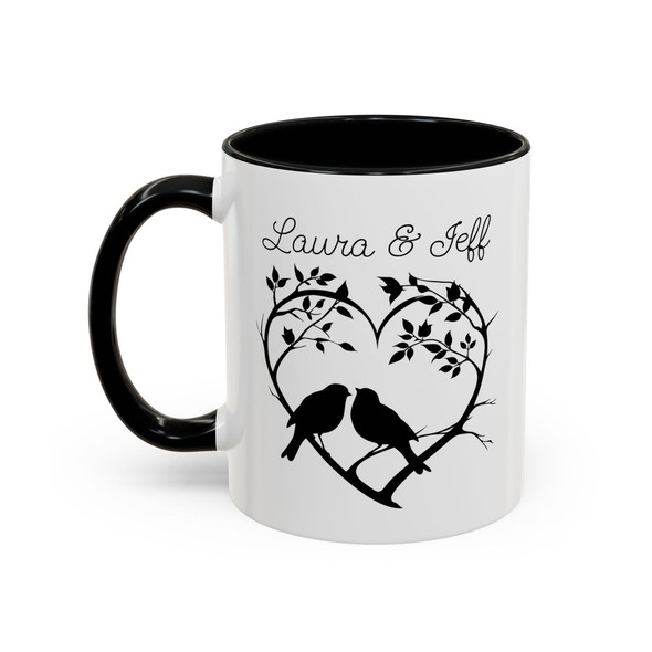 Personalized Romantic Birds Heart Accent Coffee Mug — 11/15oz